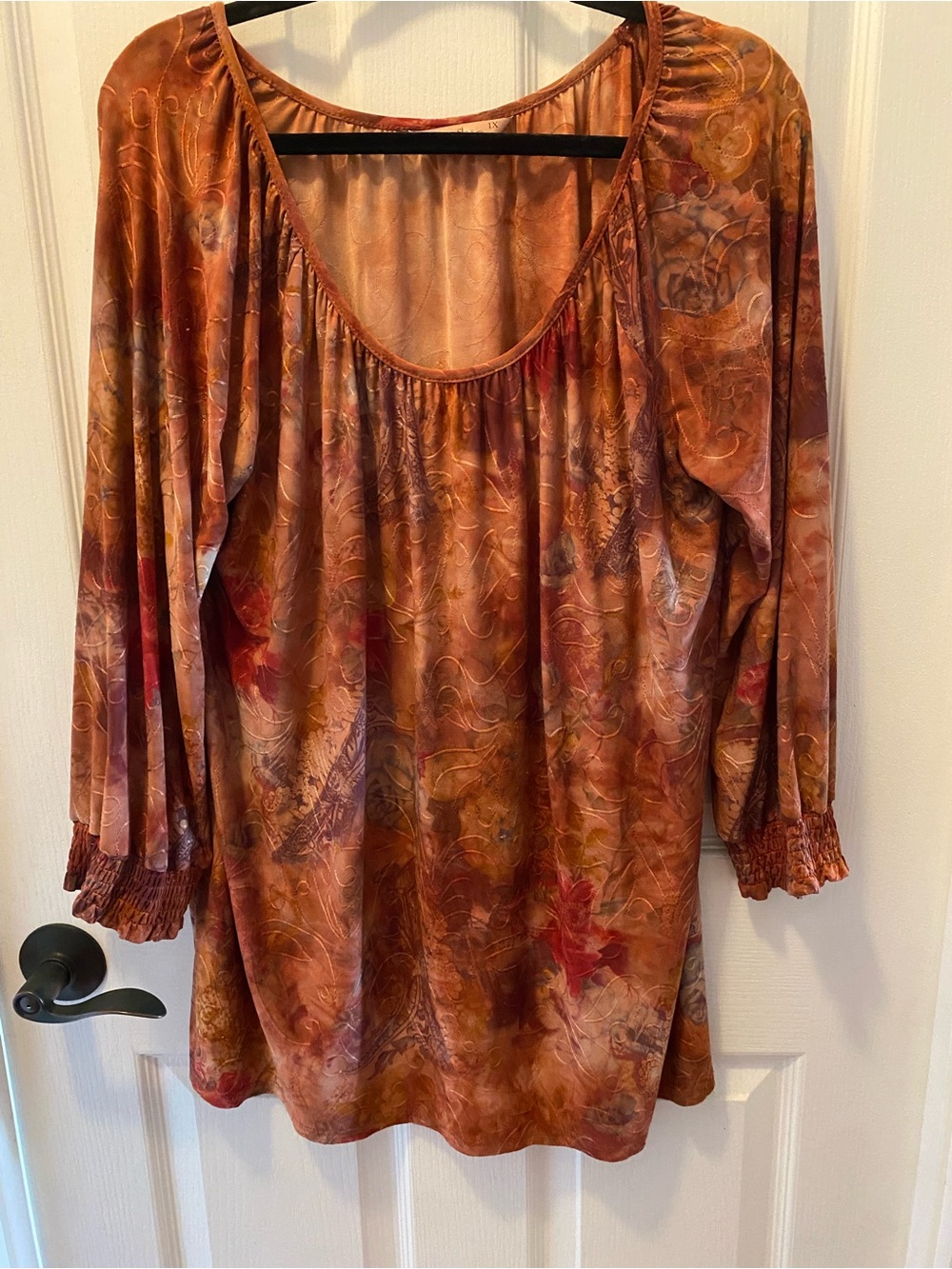 SJS Burnt Orange Printed Peasant Tunic